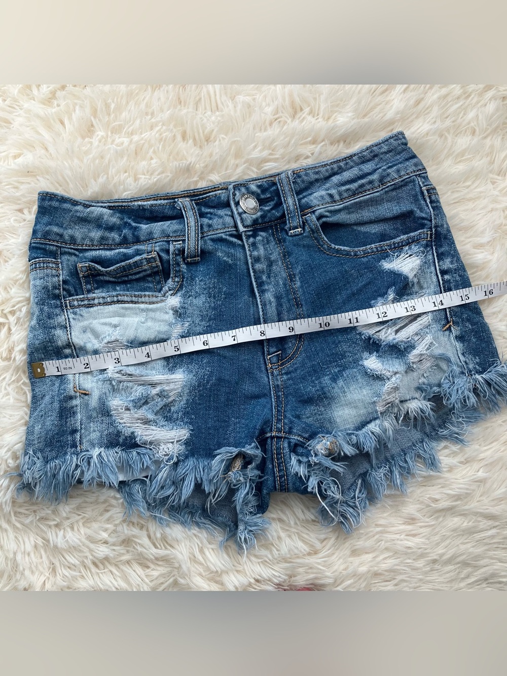 American Eagle Denim Distressed Mid Rise Mini Shorts - Picture 8 of 10